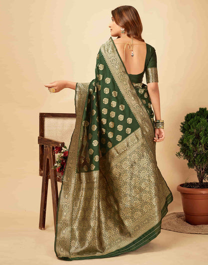 Dark Green Woven Banarasi Silk Saree