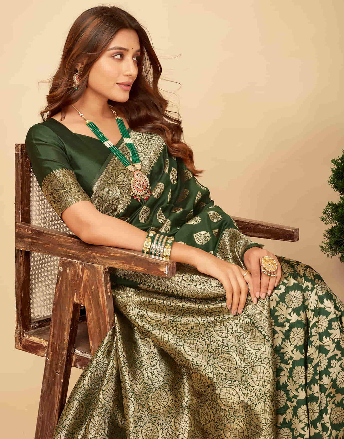 Dark Green Woven Banarasi Silk Saree