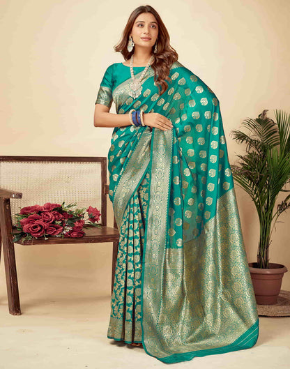 Teal Green Silk Woven Banarasi Saree