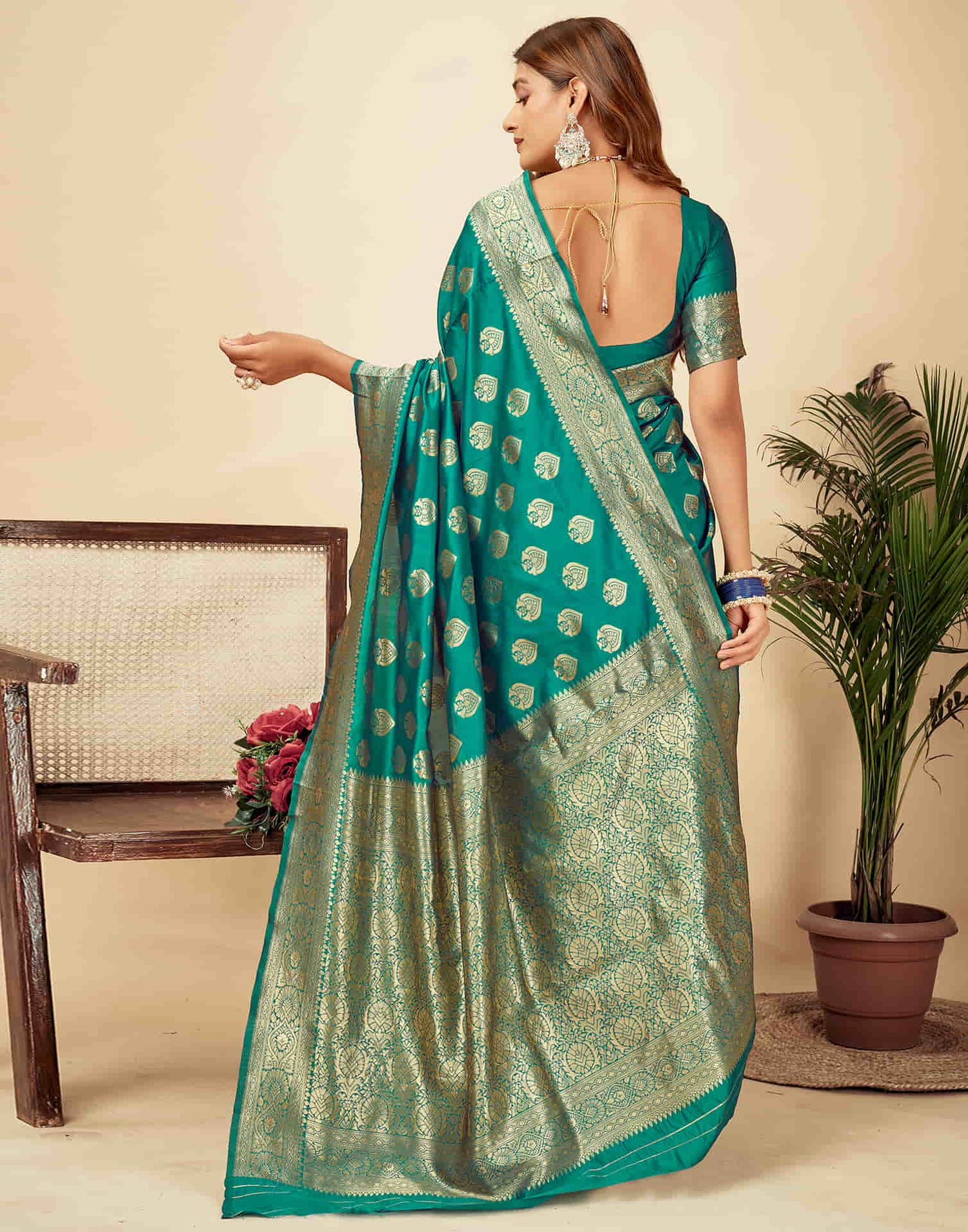 Teal Green Silk Woven Banarasi Saree