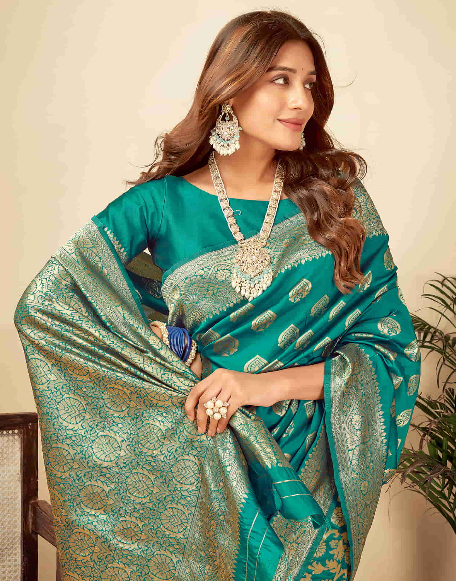 Teal Green Silk Woven Banarasi Saree