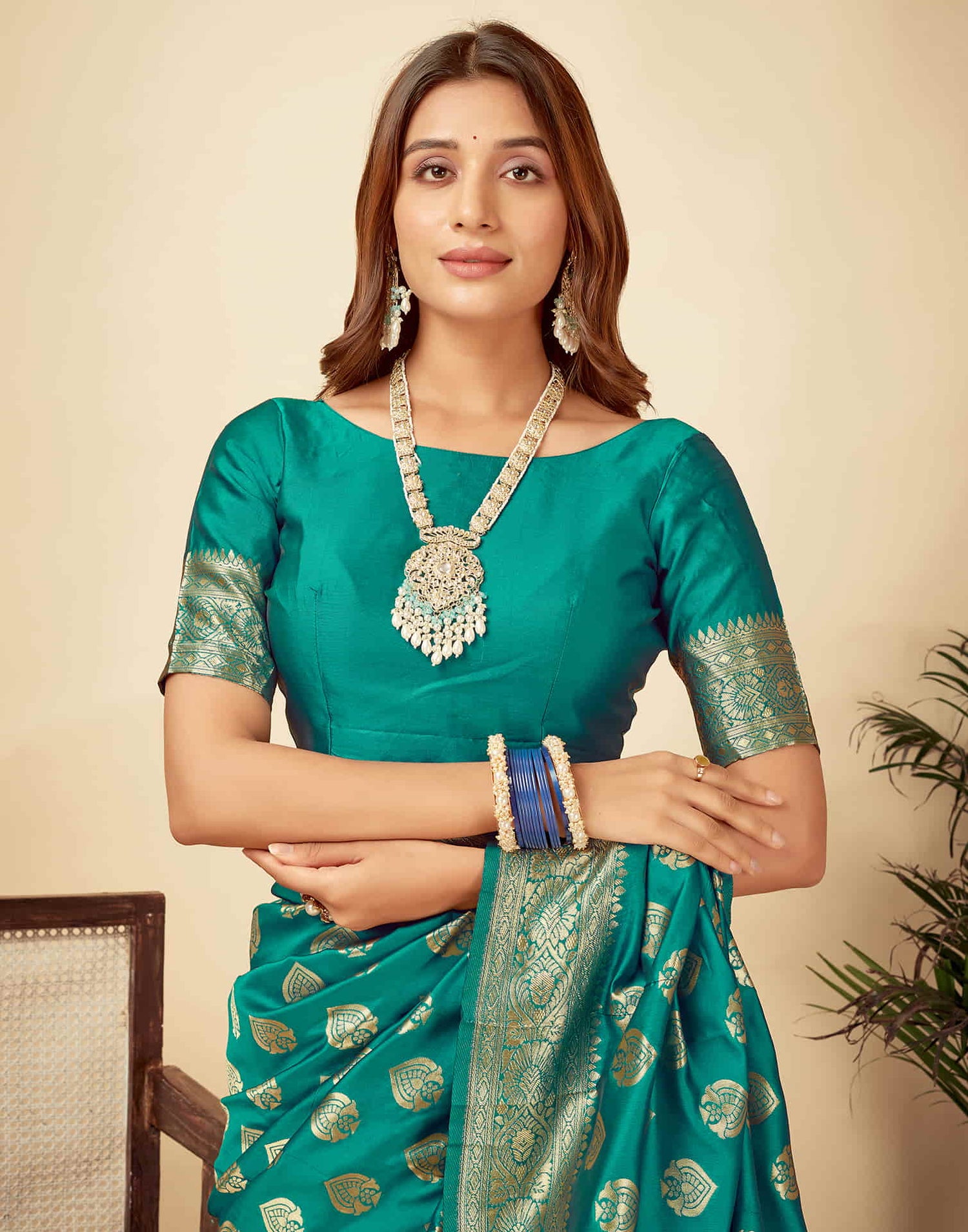 Teal Green Silk Woven Banarasi Saree