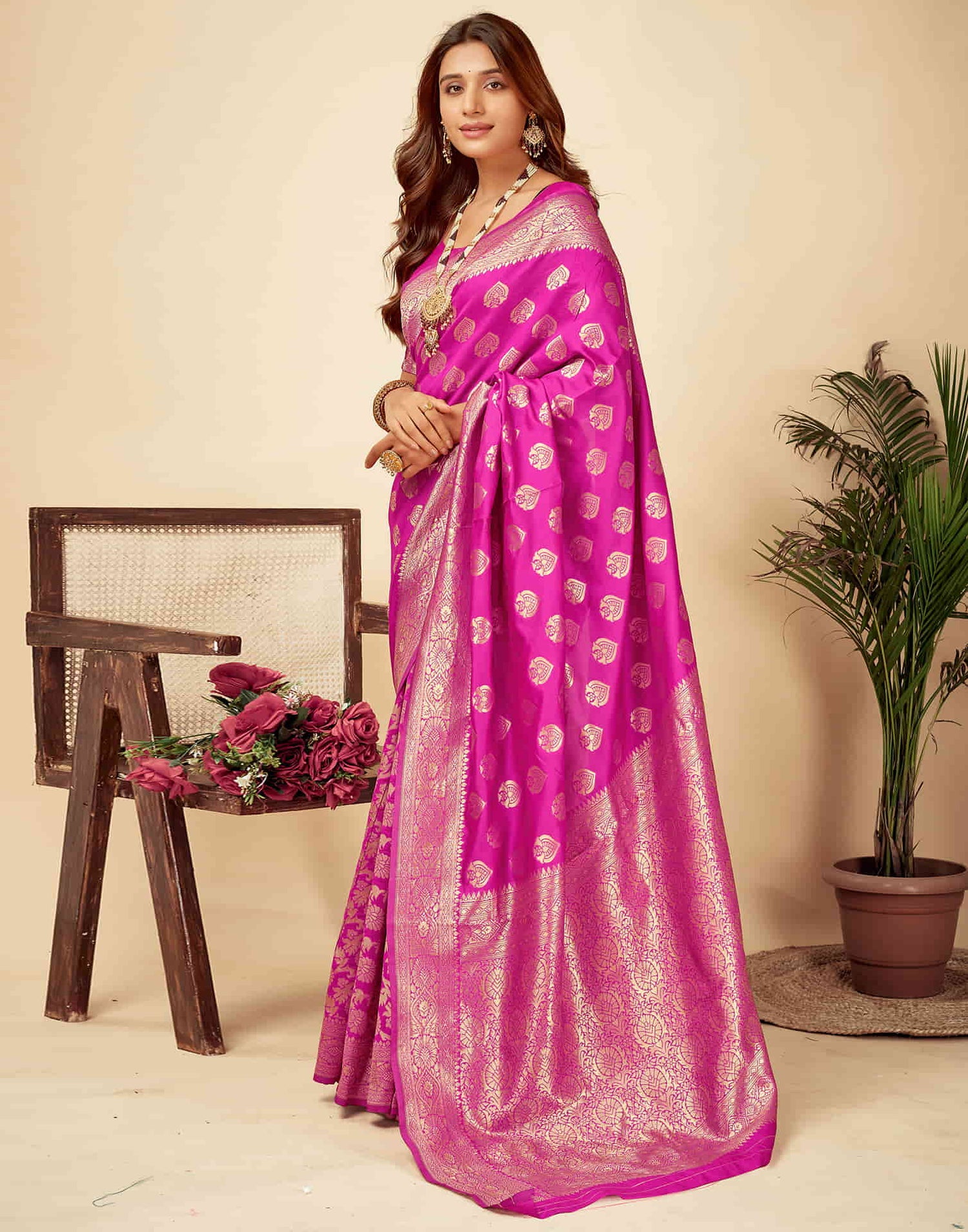 Pink Woven Banarasi Silk Saree