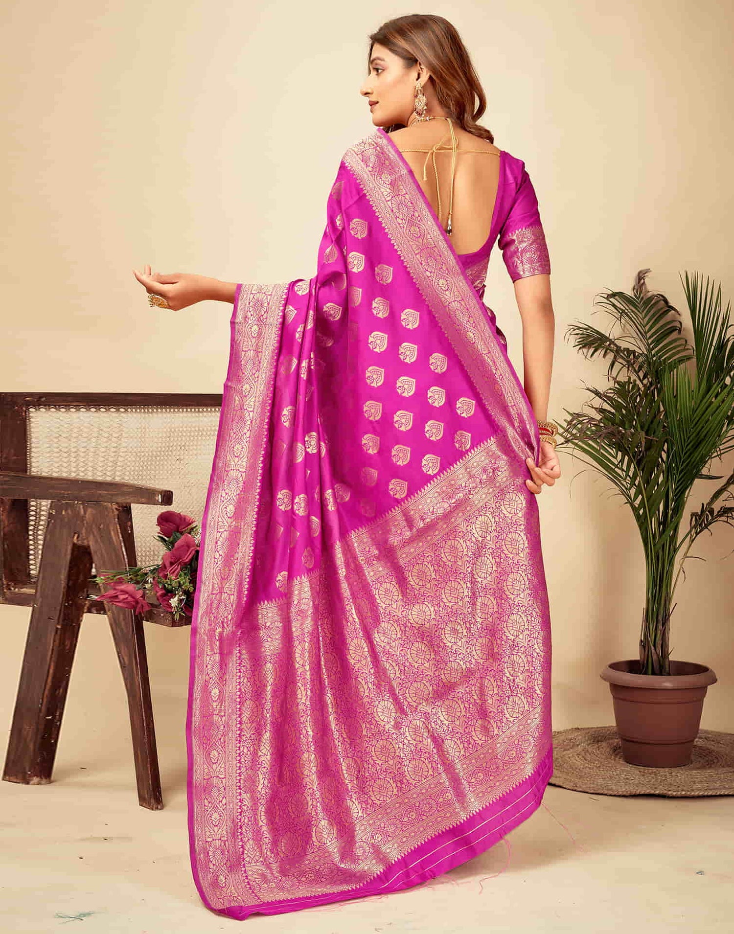 Pink Woven Banarasi Silk Saree