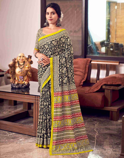 Off White Cotton Printed Saree