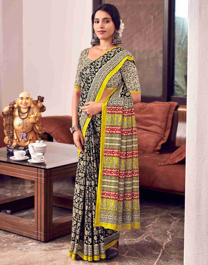 Off White Cotton Printed Saree