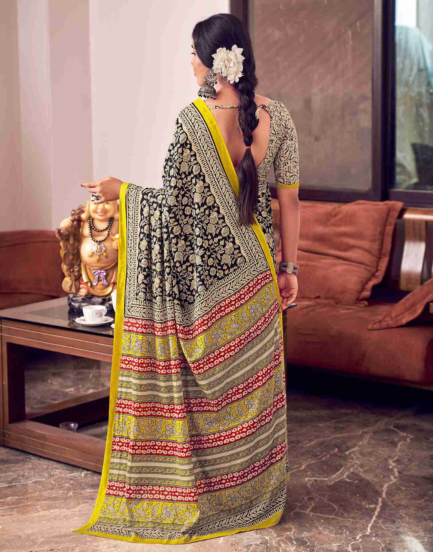 Off White Cotton Printed Saree