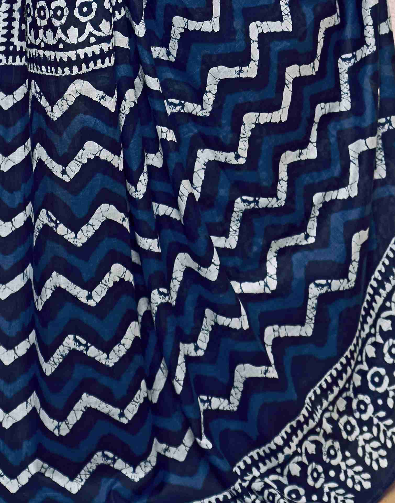 Navy Blue Cotton Printed Saree