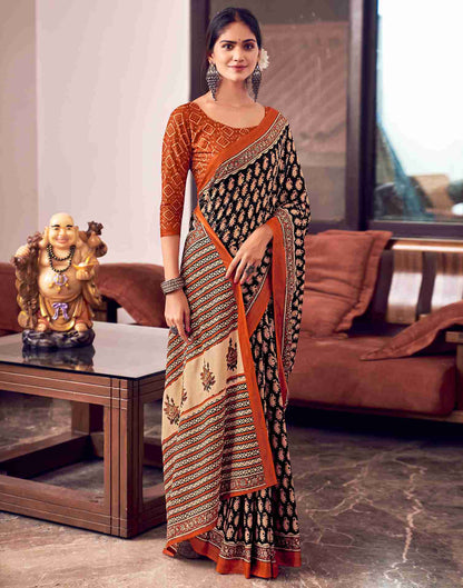 Cream Cotton Printed Saree