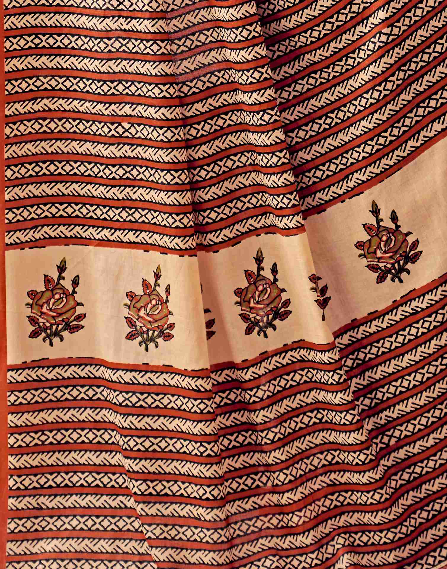 Cream Cotton Printed Saree