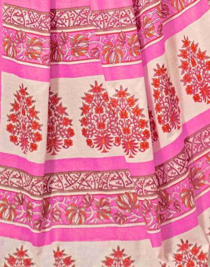 Pink Cotton Printed Saree