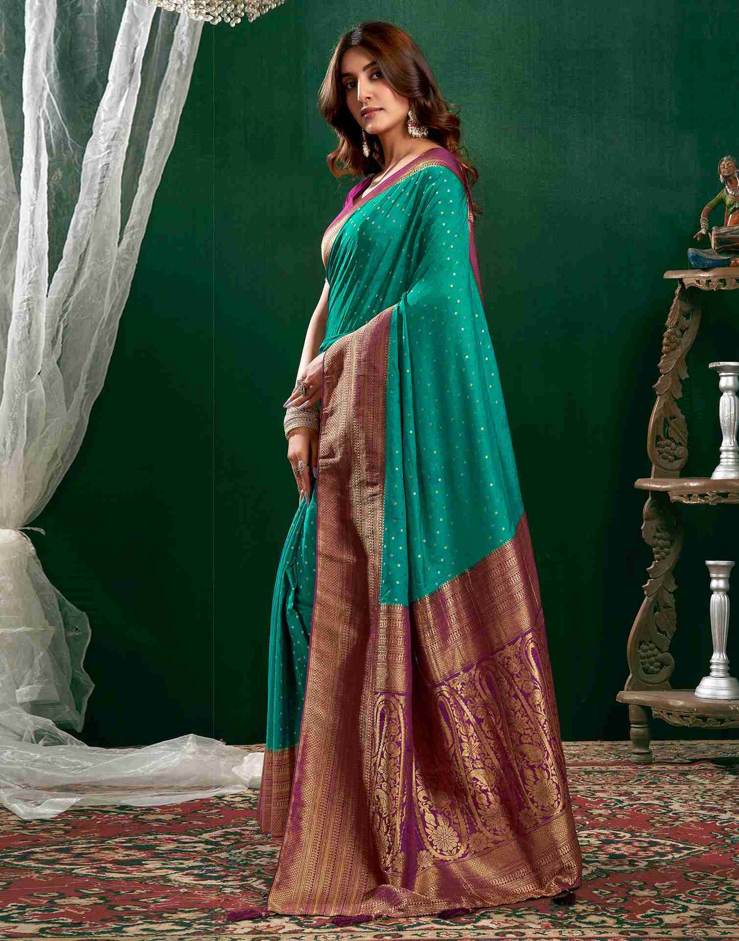 Teal Green Georgette Woven Banarasi Saree