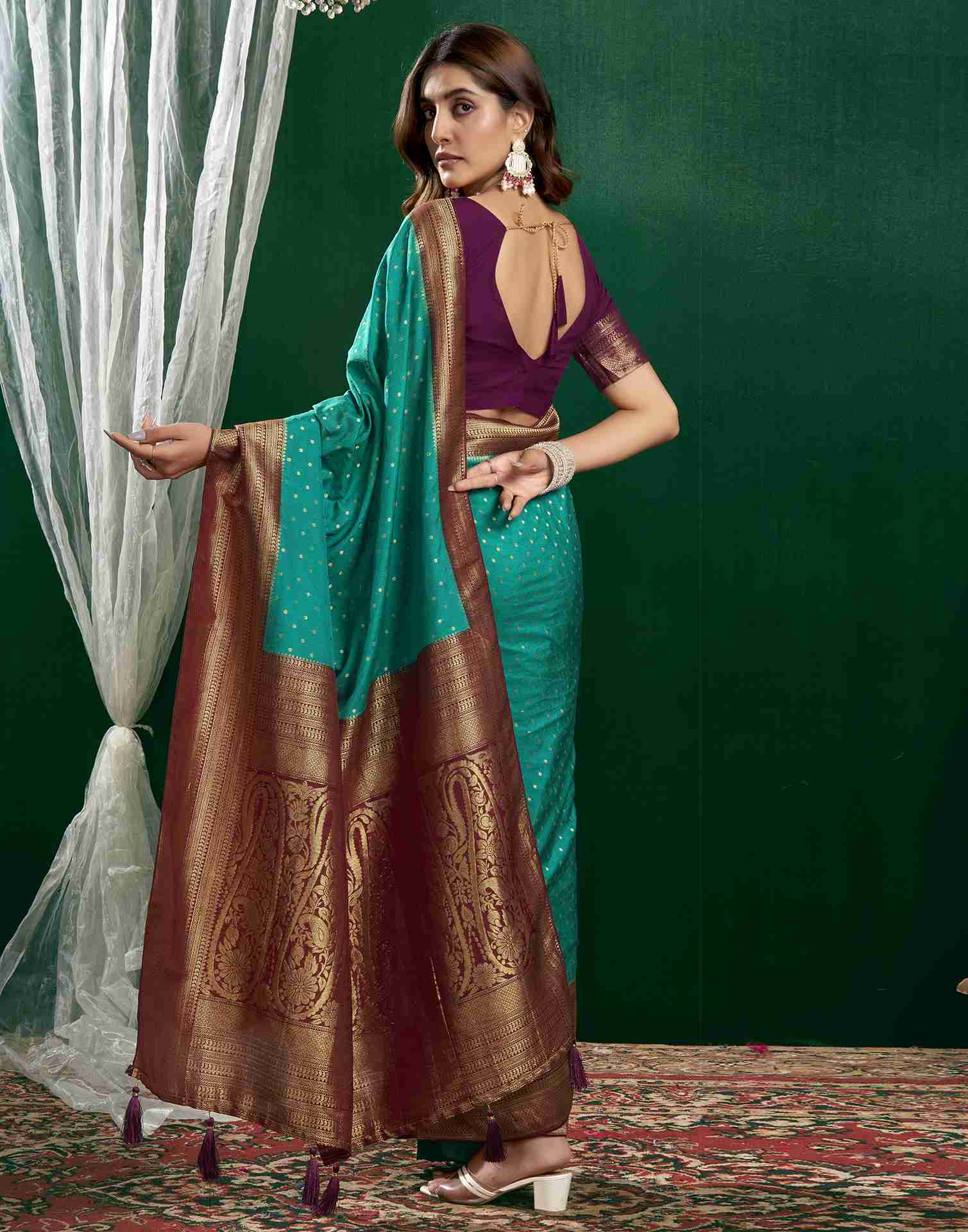 Teal Green Georgette Woven Banarasi Saree