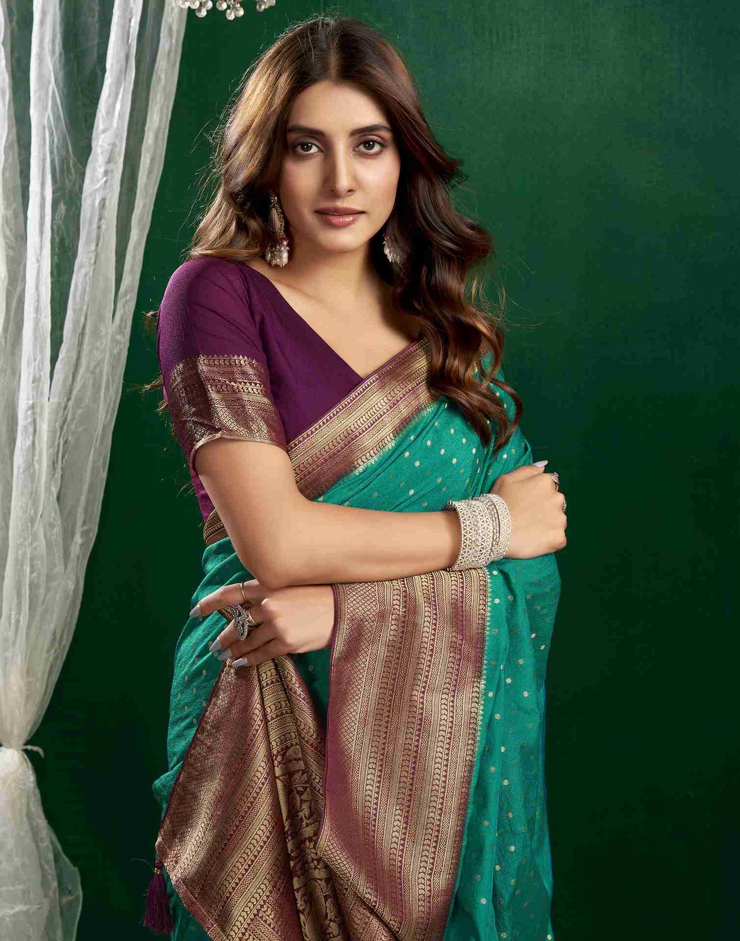 Teal Green Georgette Woven Banarasi Saree