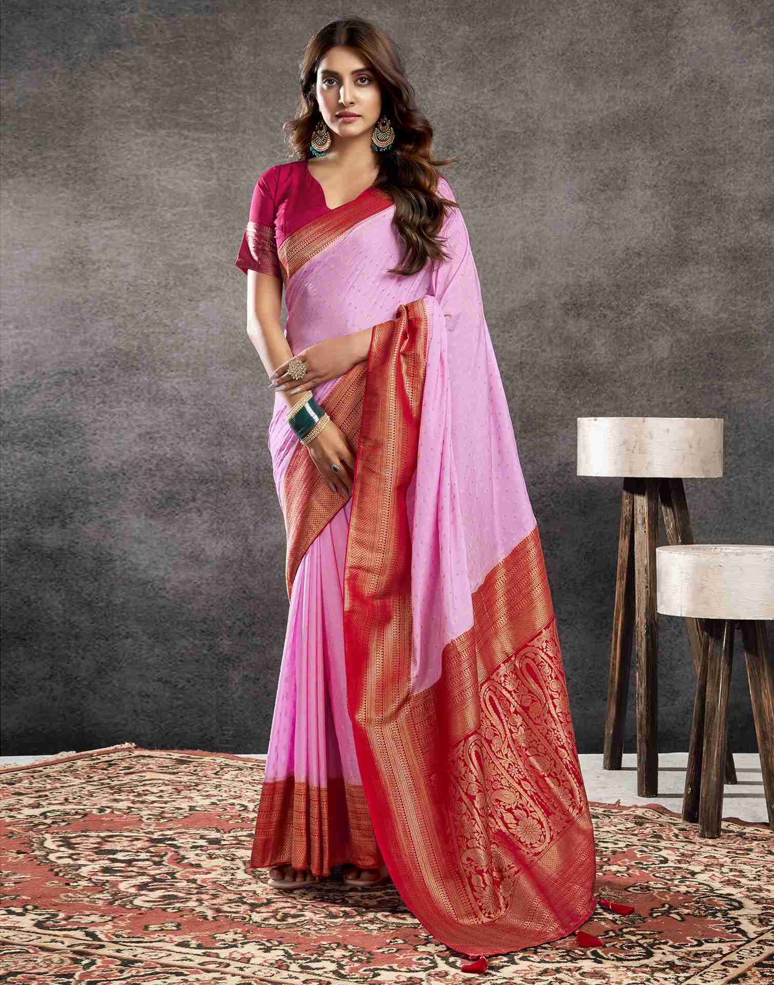 Light Pink Georgette Woven Banarasi Saree