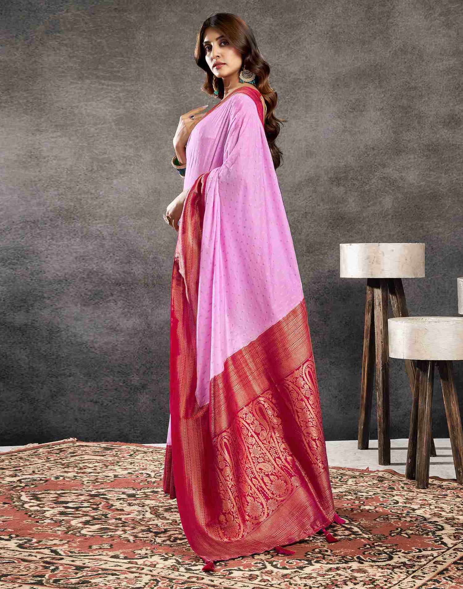 Light Pink Georgette Woven Banarasi Saree