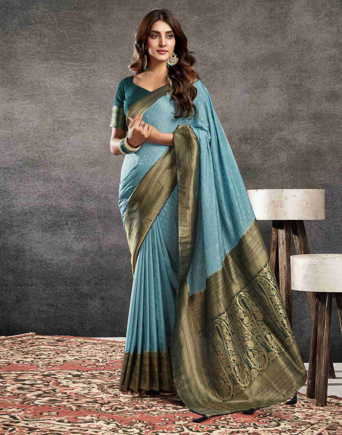 Sky Blue Georgette Woven Banarasi Saree