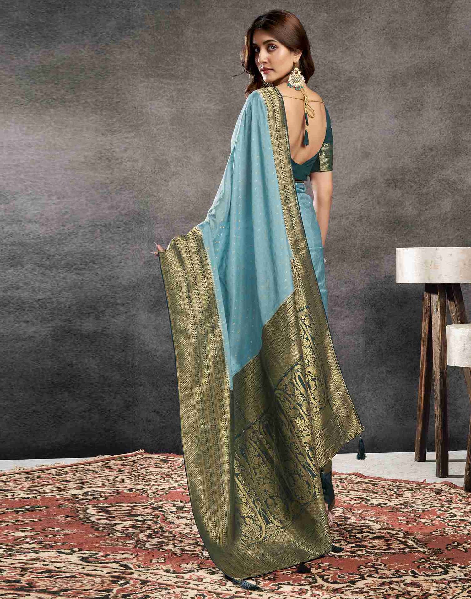 Sky Blue Georgette Woven Banarasi Saree