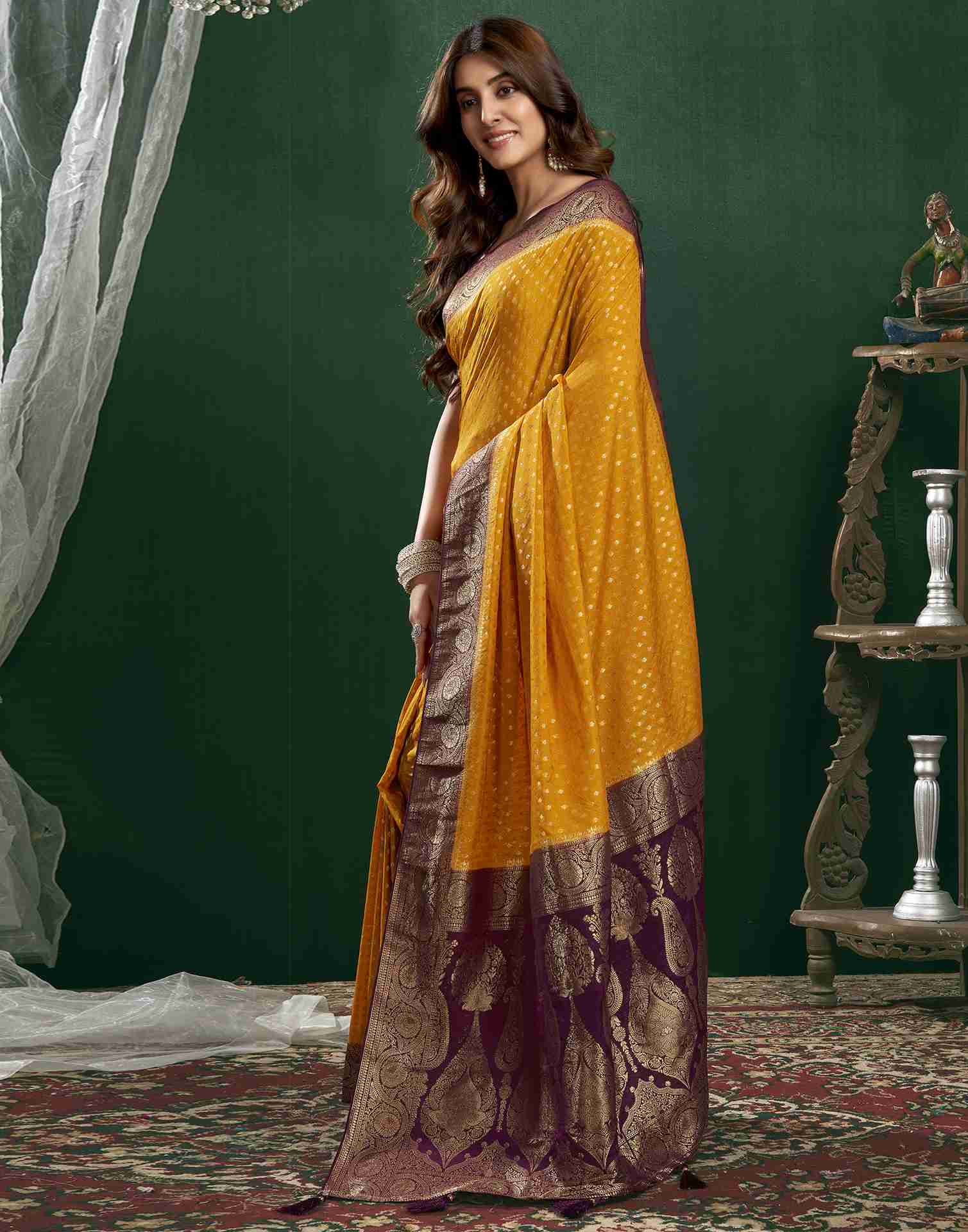 Turmeric Yellow Georgette Woven Banarasi Saree