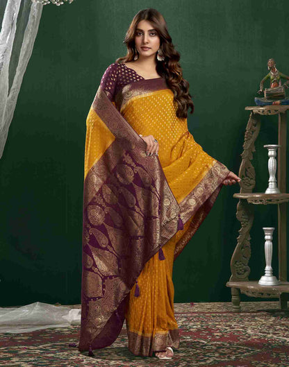 Turmeric Yellow Georgette Woven Banarasi Saree