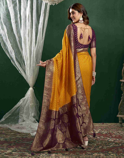 Turmeric Yellow Georgette Woven Banarasi Saree