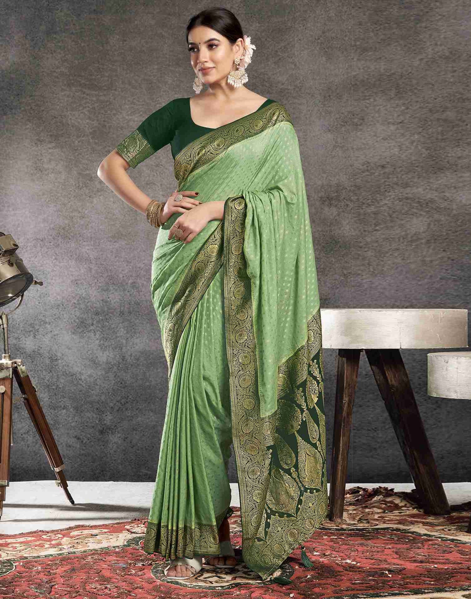 Pista Green Georgette Woven Banarasi Saree