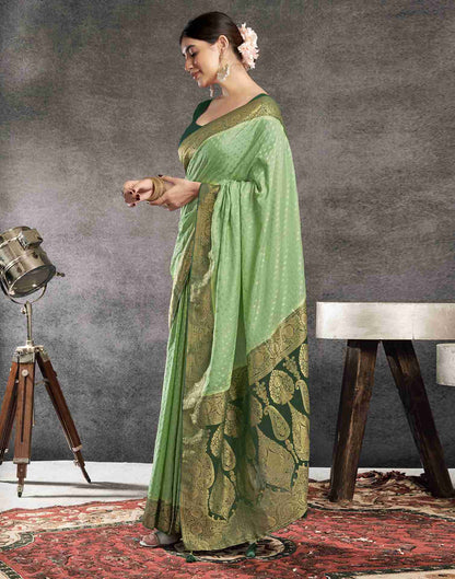 Pista Green Georgette Woven Banarasi Saree