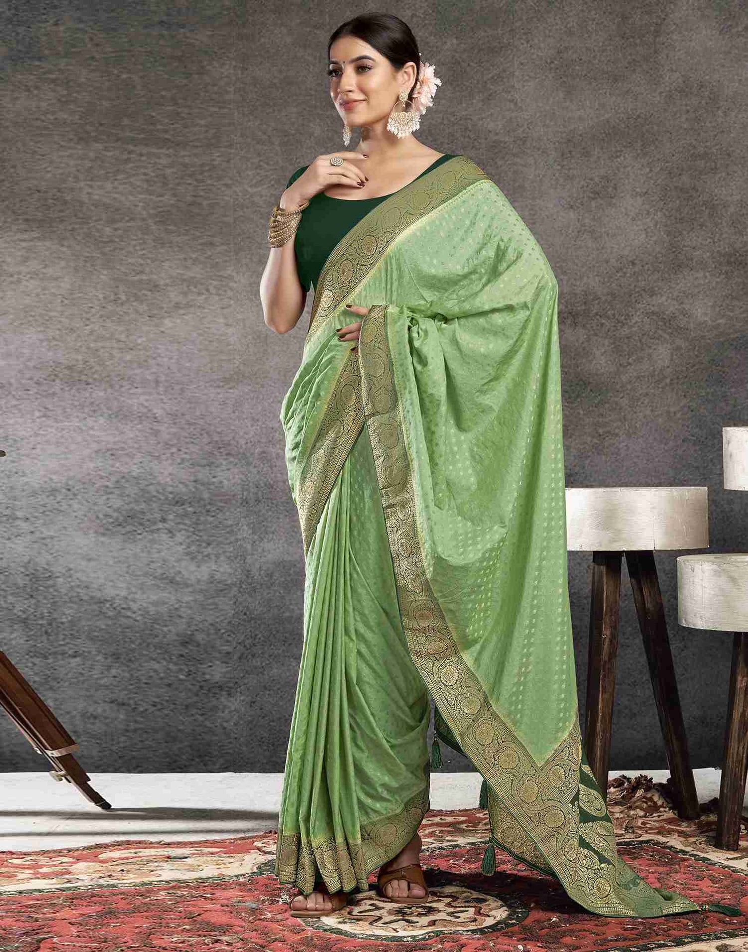 Pista Green Georgette Woven Banarasi Saree