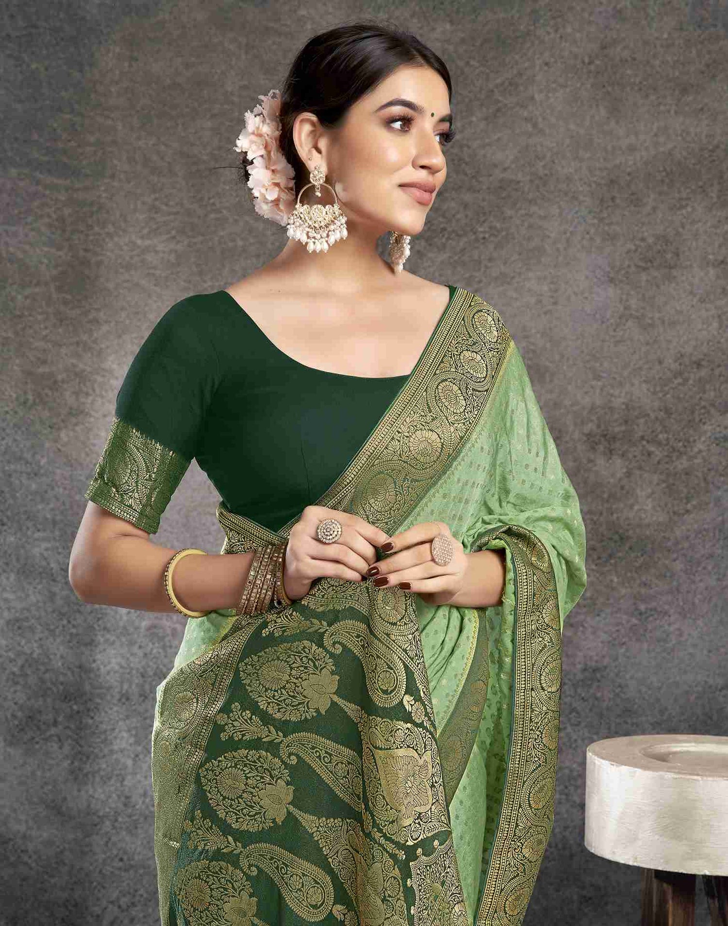 Pista Green Georgette Woven Banarasi Saree