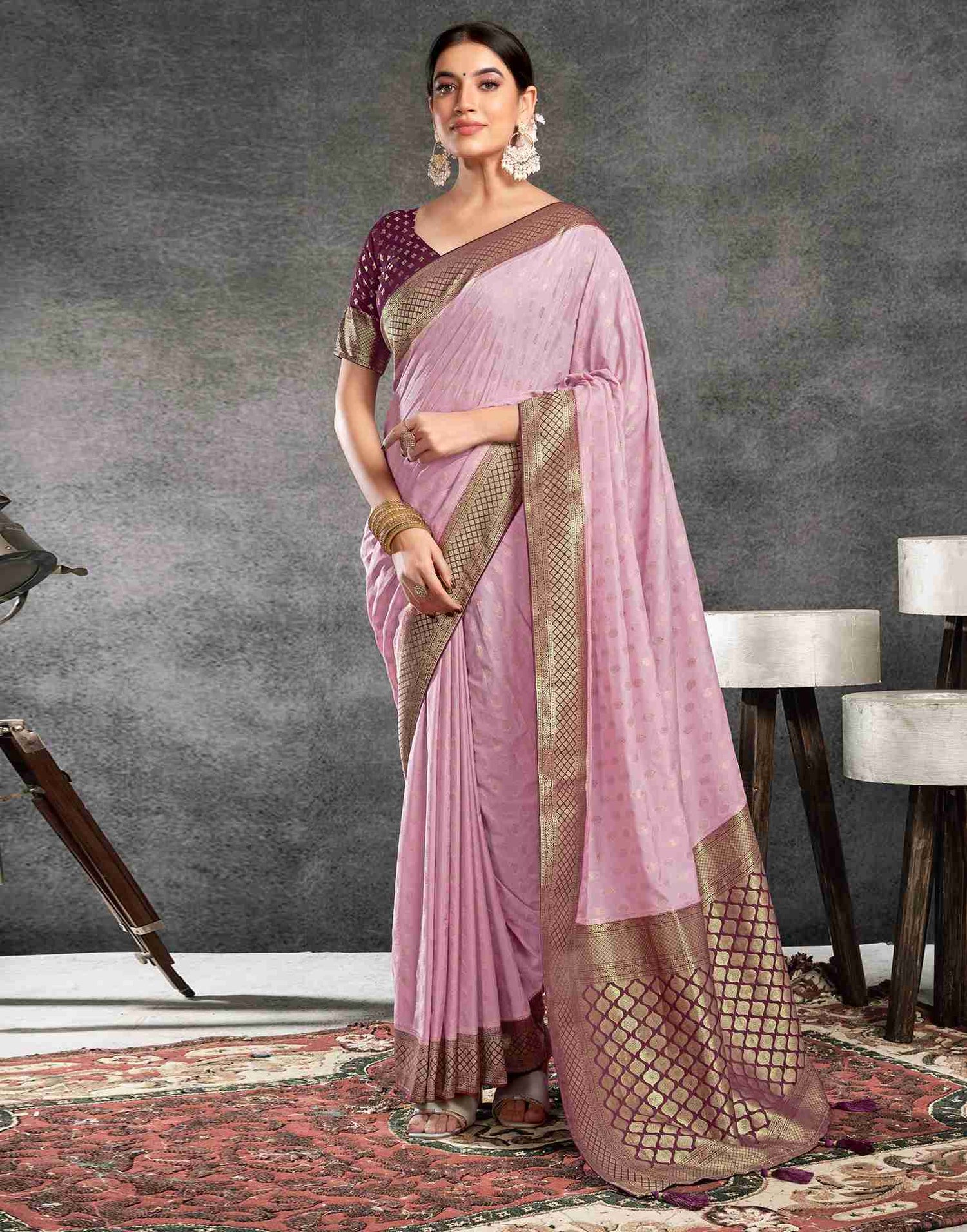 Light Pink Georgette Plain Banarasi Saree