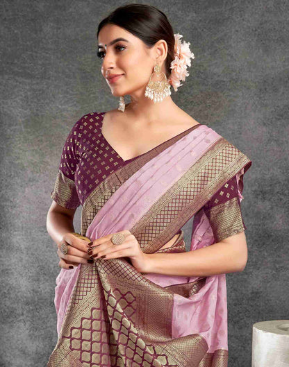 Light Pink Georgette Plain Banarasi Saree