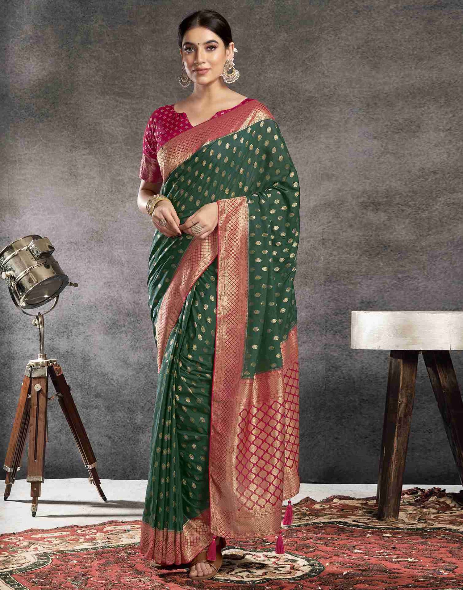 Dark Green Georgette Plain Banarasi Saree