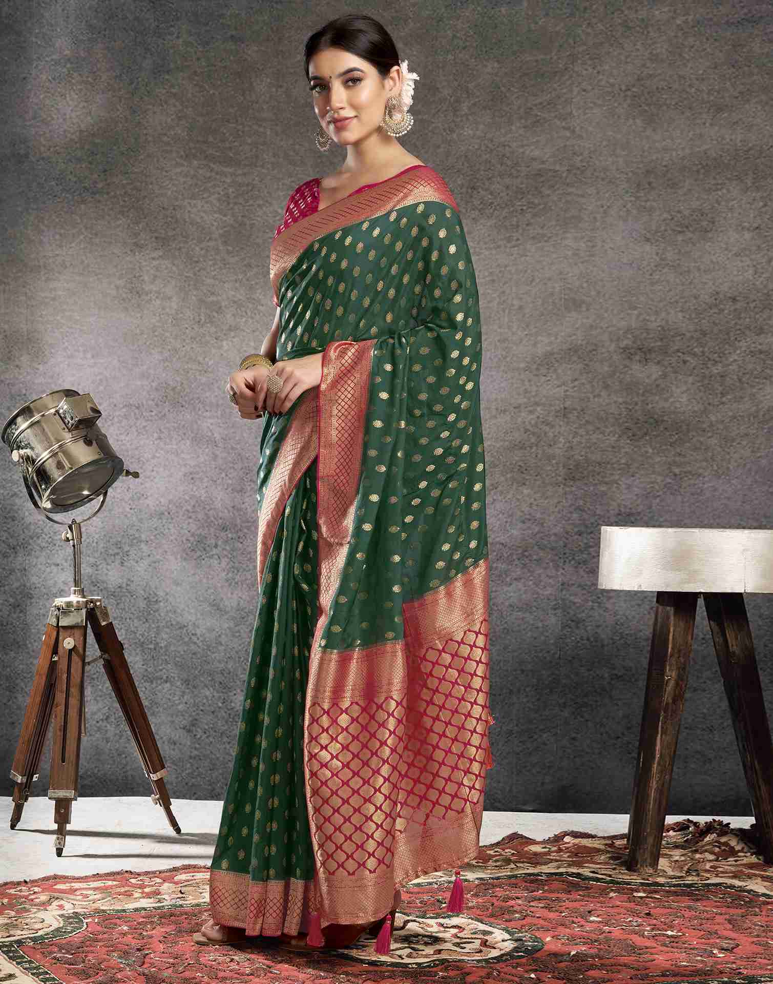 Dark Green Georgette Plain Banarasi Saree