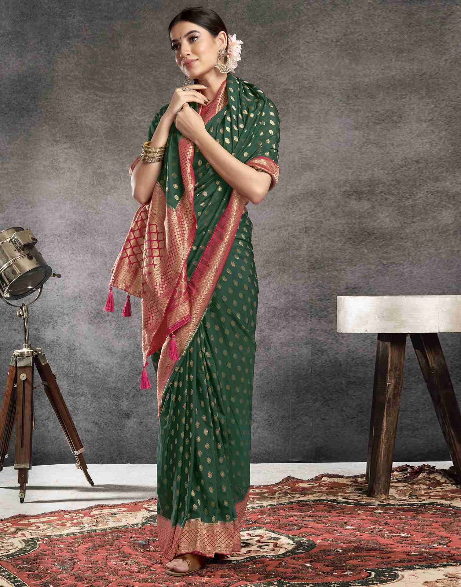 Dark Green Georgette Plain Banarasi Saree