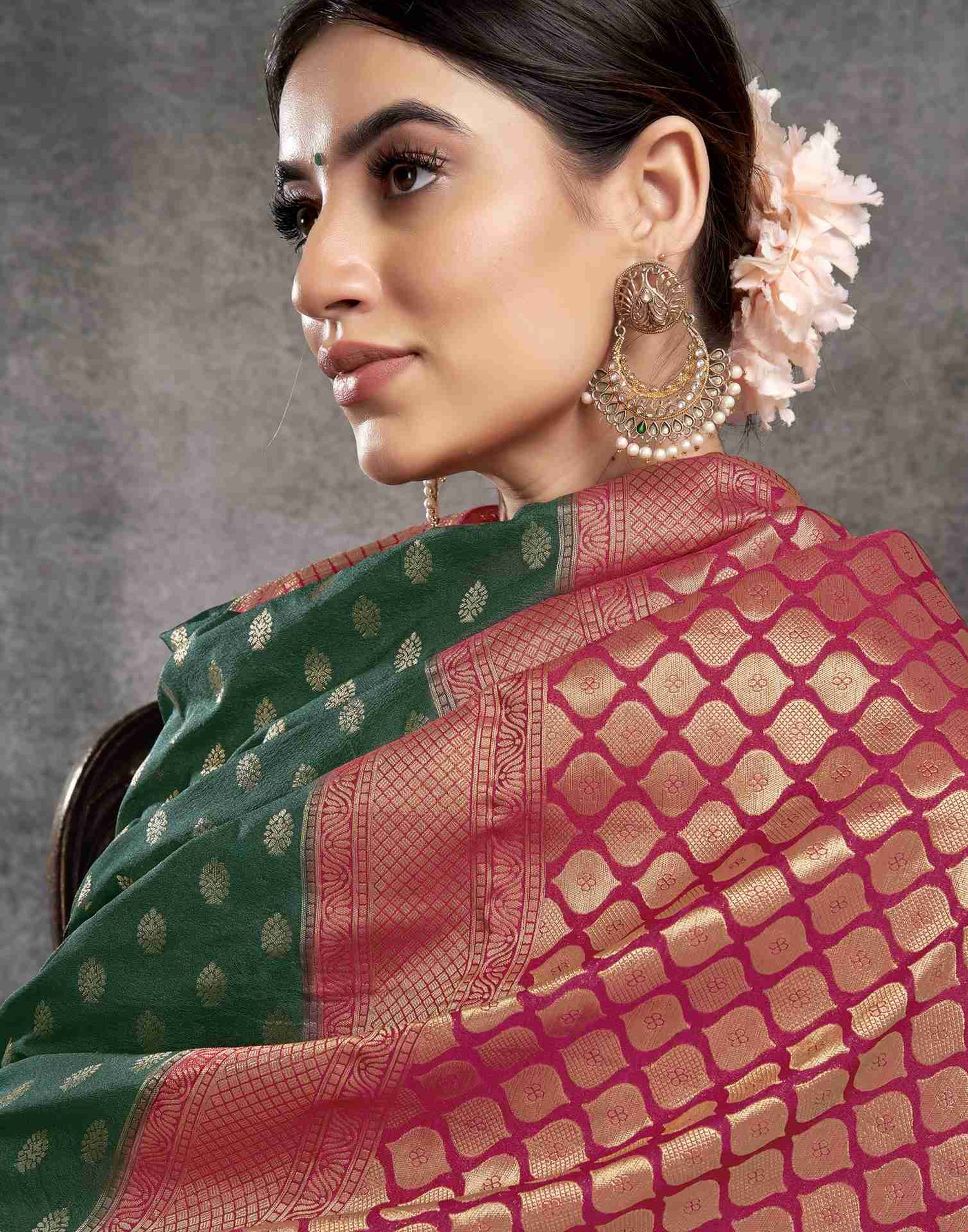 Dark Green Georgette Plain Banarasi Saree