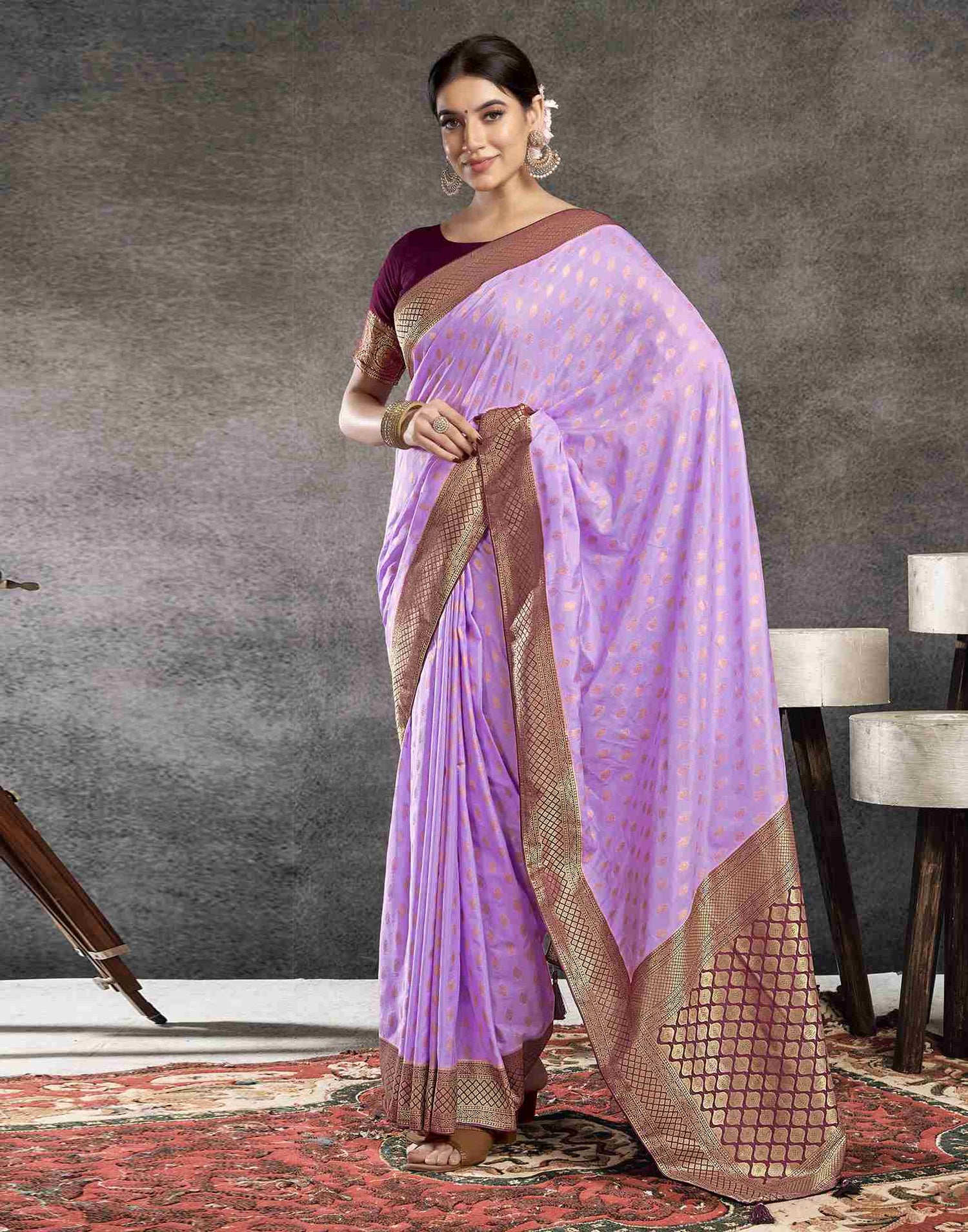 Lavender Georgette Plain Banarasi Saree