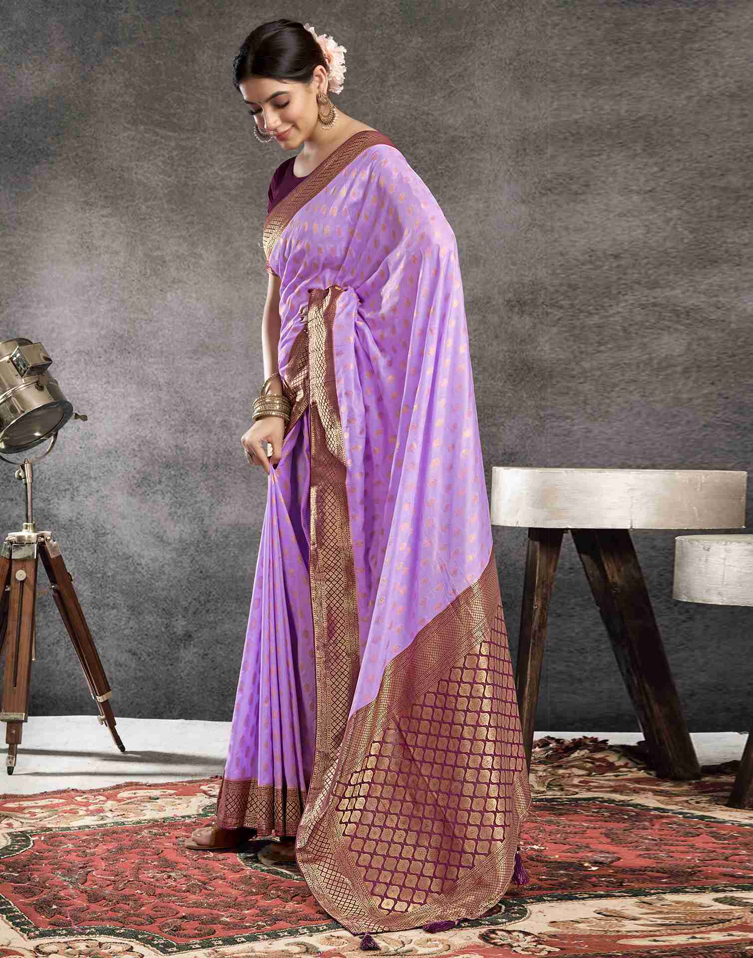 Lavender Georgette Plain Banarasi Saree