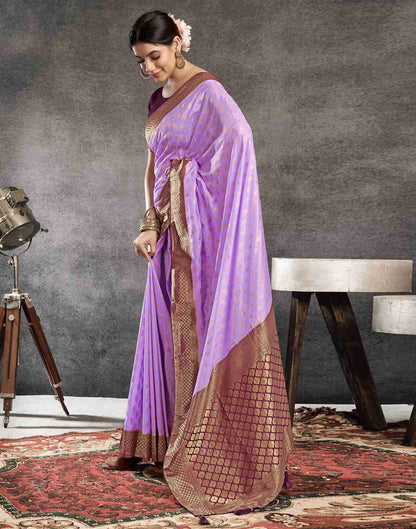 Lavender Georgette Plain Banarasi Saree