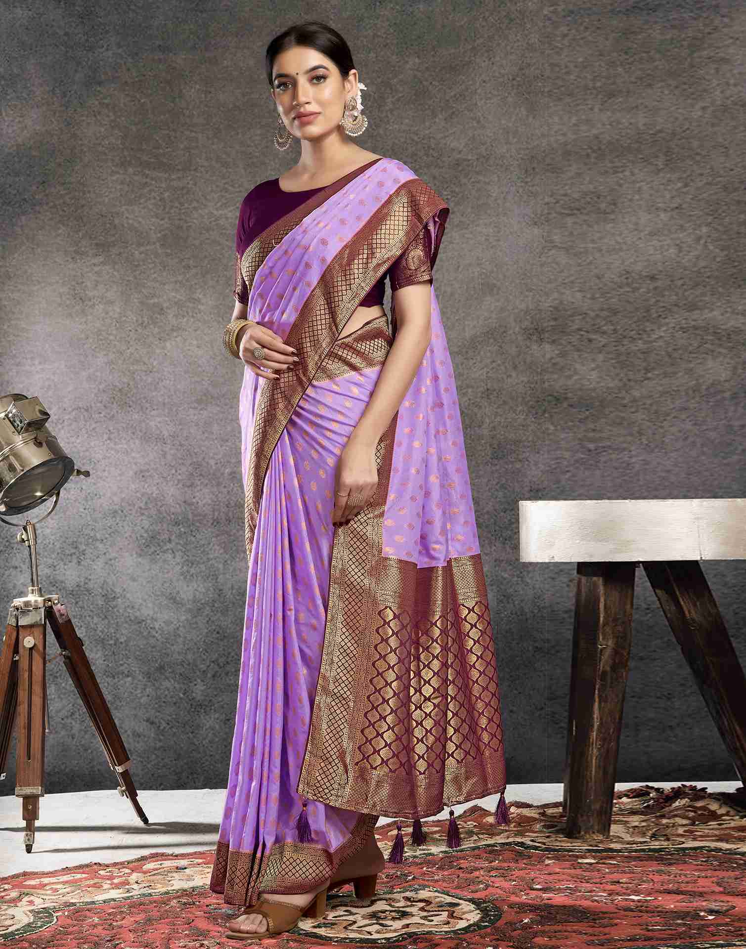 Lavender Georgette Plain Banarasi Saree