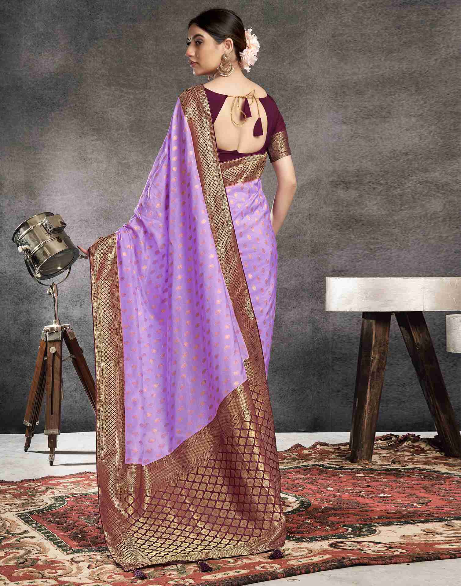 Lavender Georgette Plain Banarasi Saree