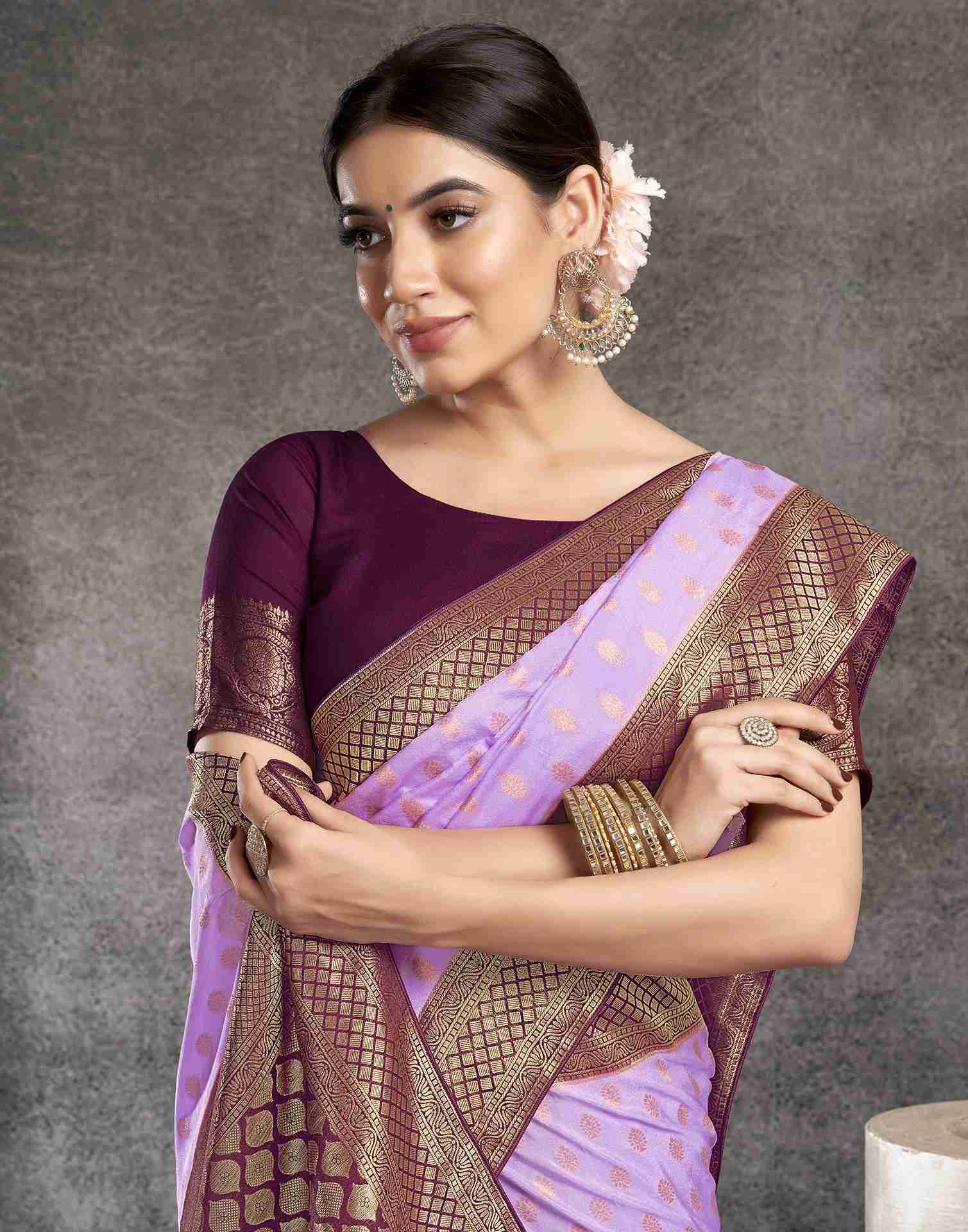 Lavender Georgette Plain Banarasi Saree