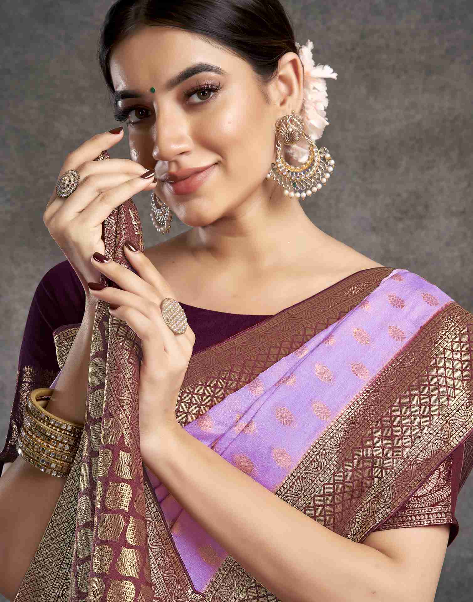 Lavender Georgette Plain Banarasi Saree