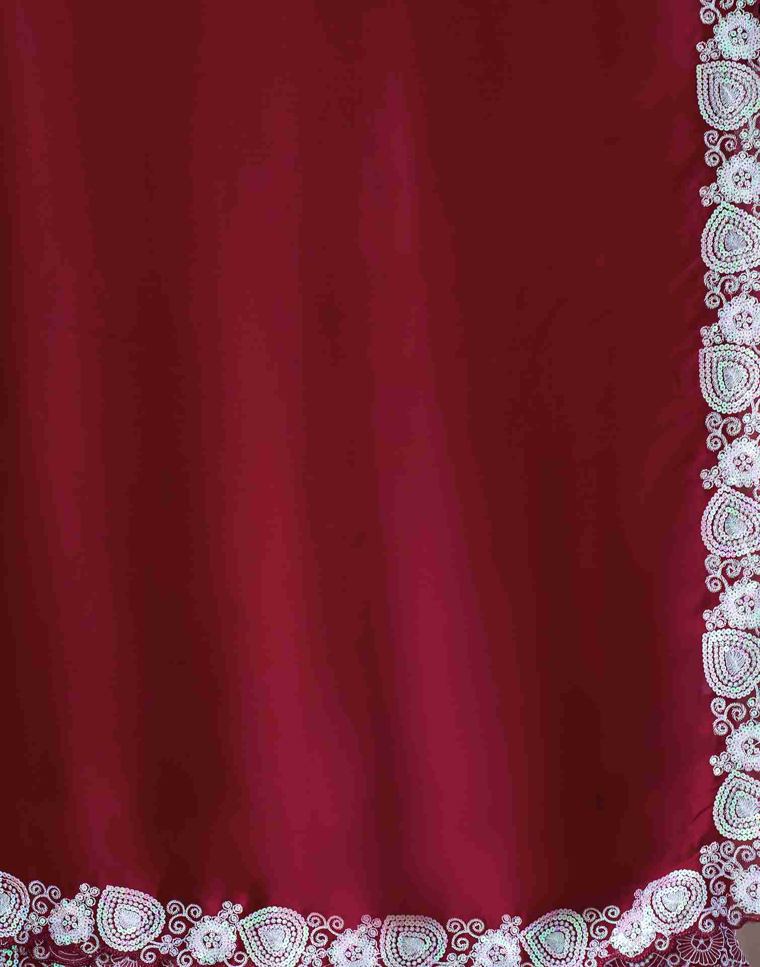 Maroon Chiffon Embroidery Plain Saree