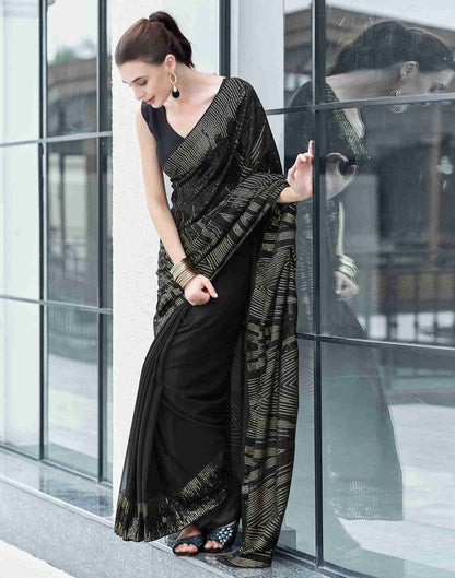 Black Georgette Sequence Embellished Saree