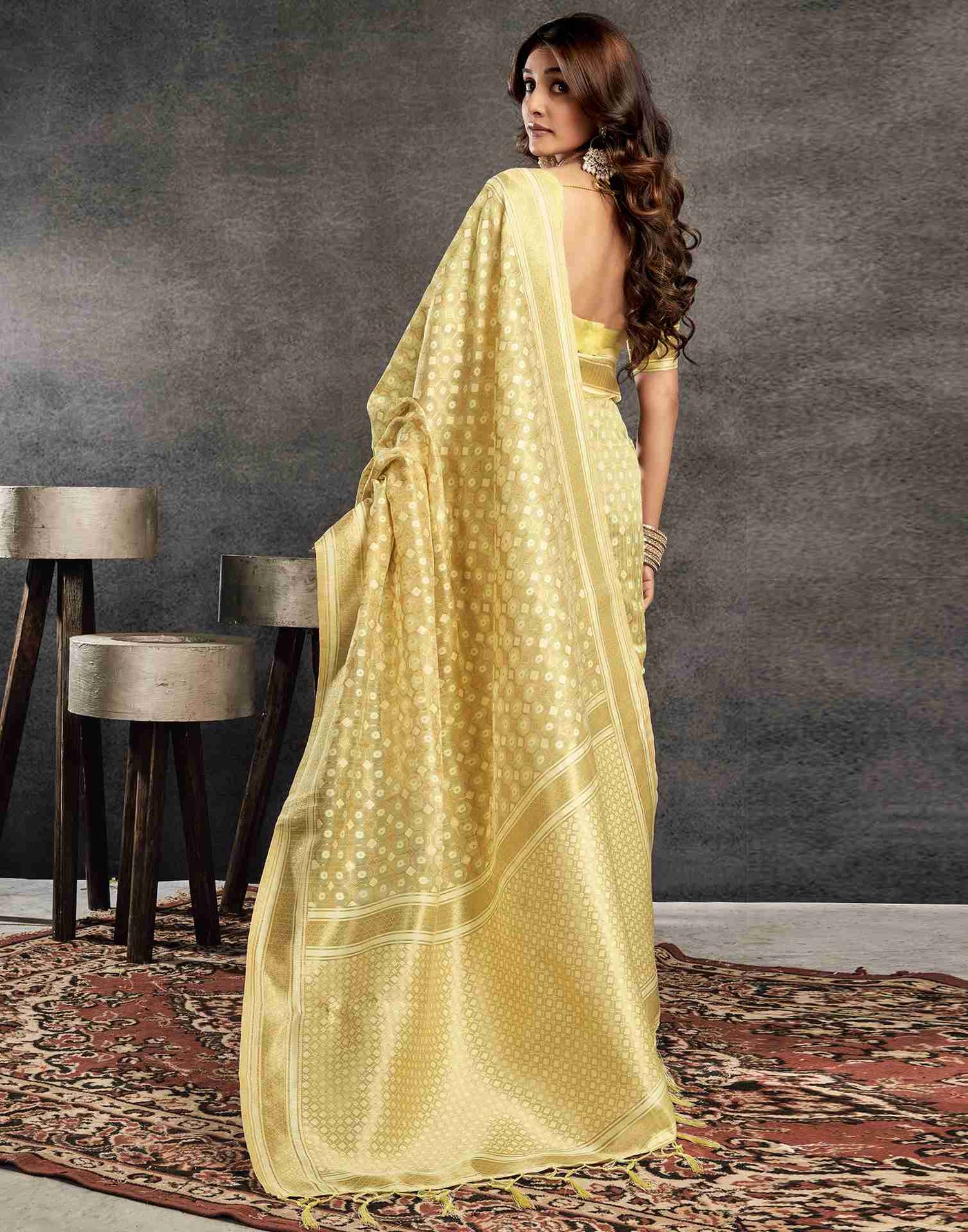 Light Yellow Silk Woven Saree