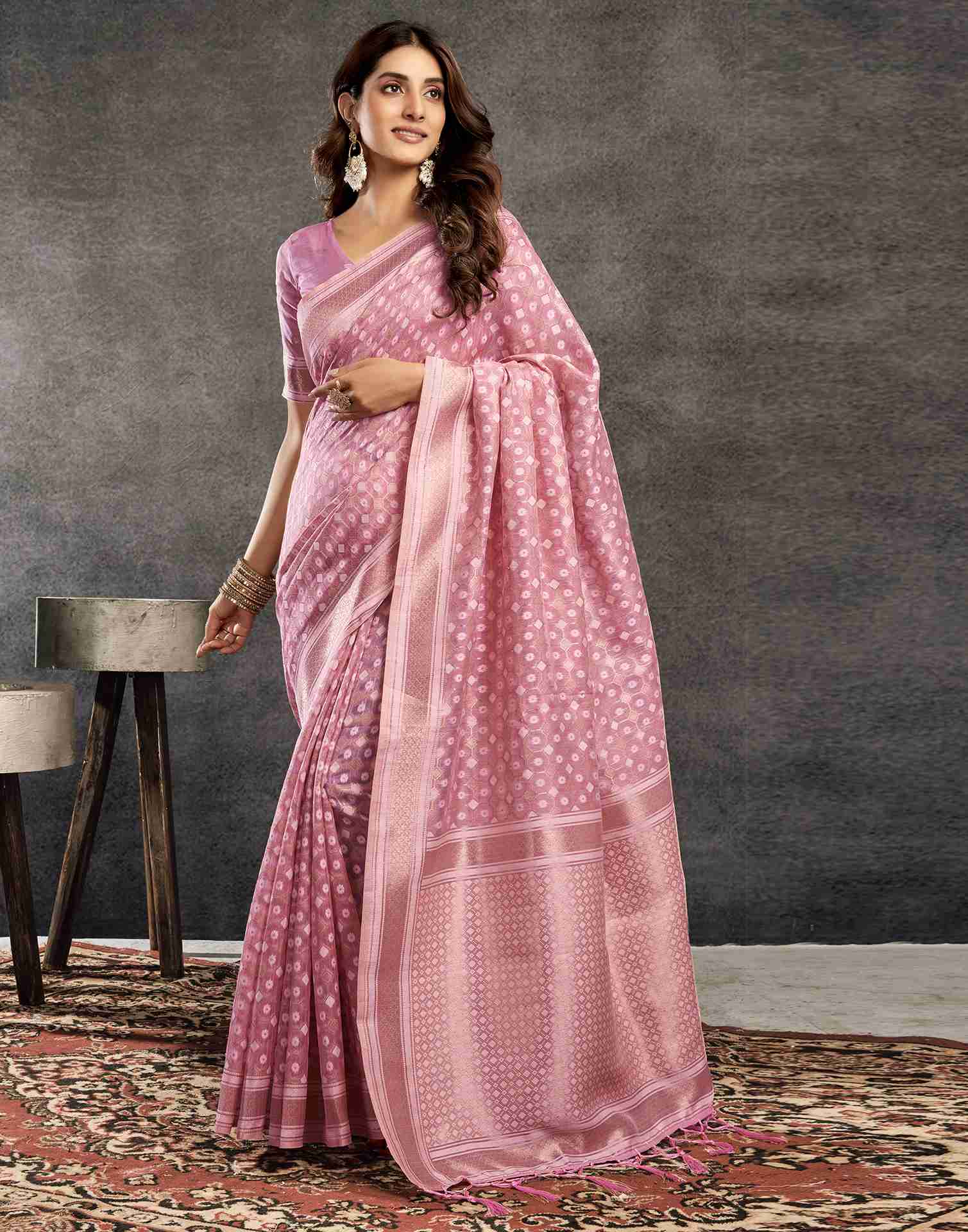 Light Pink Silk Woven Saree