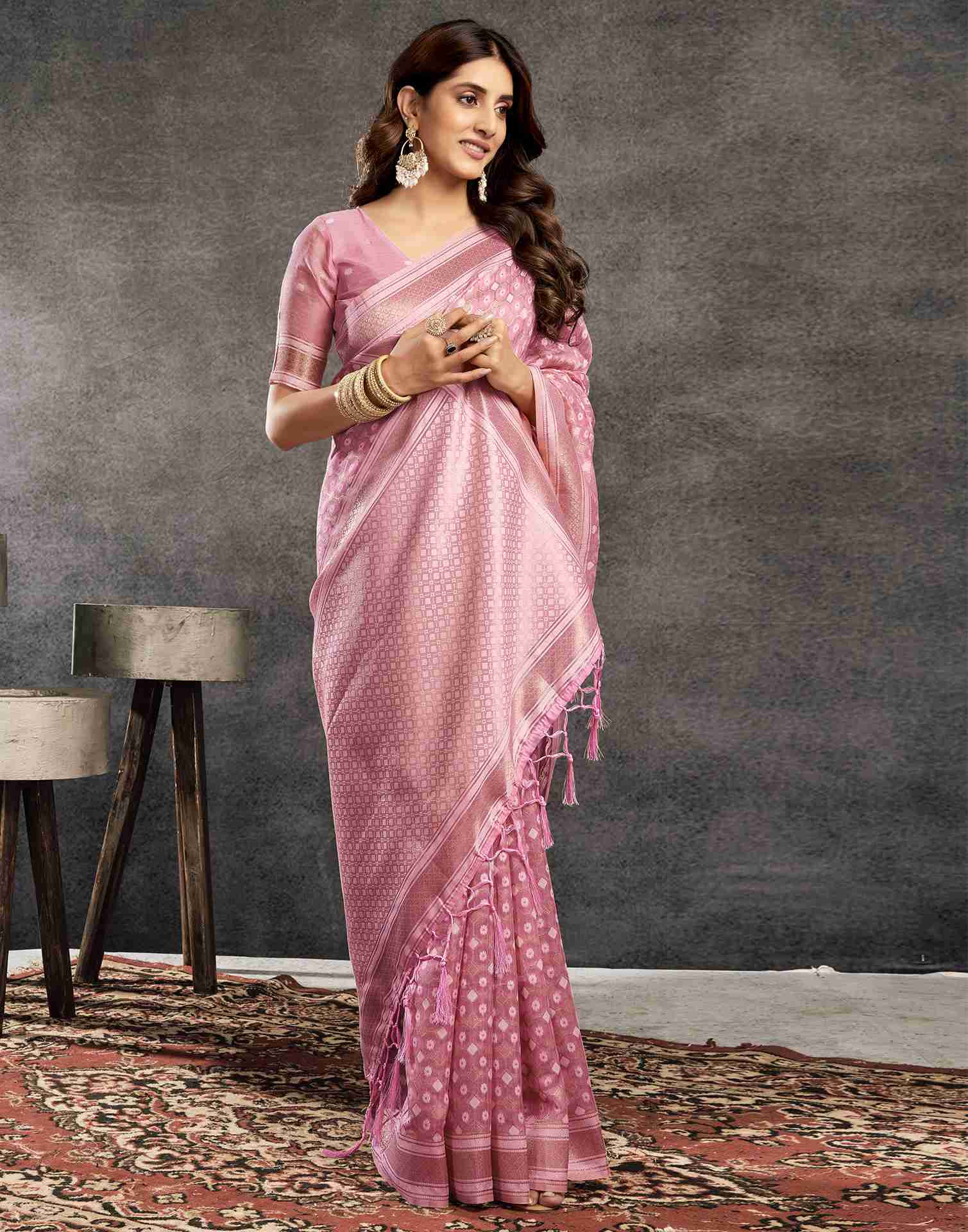 Light Pink Silk Woven Saree