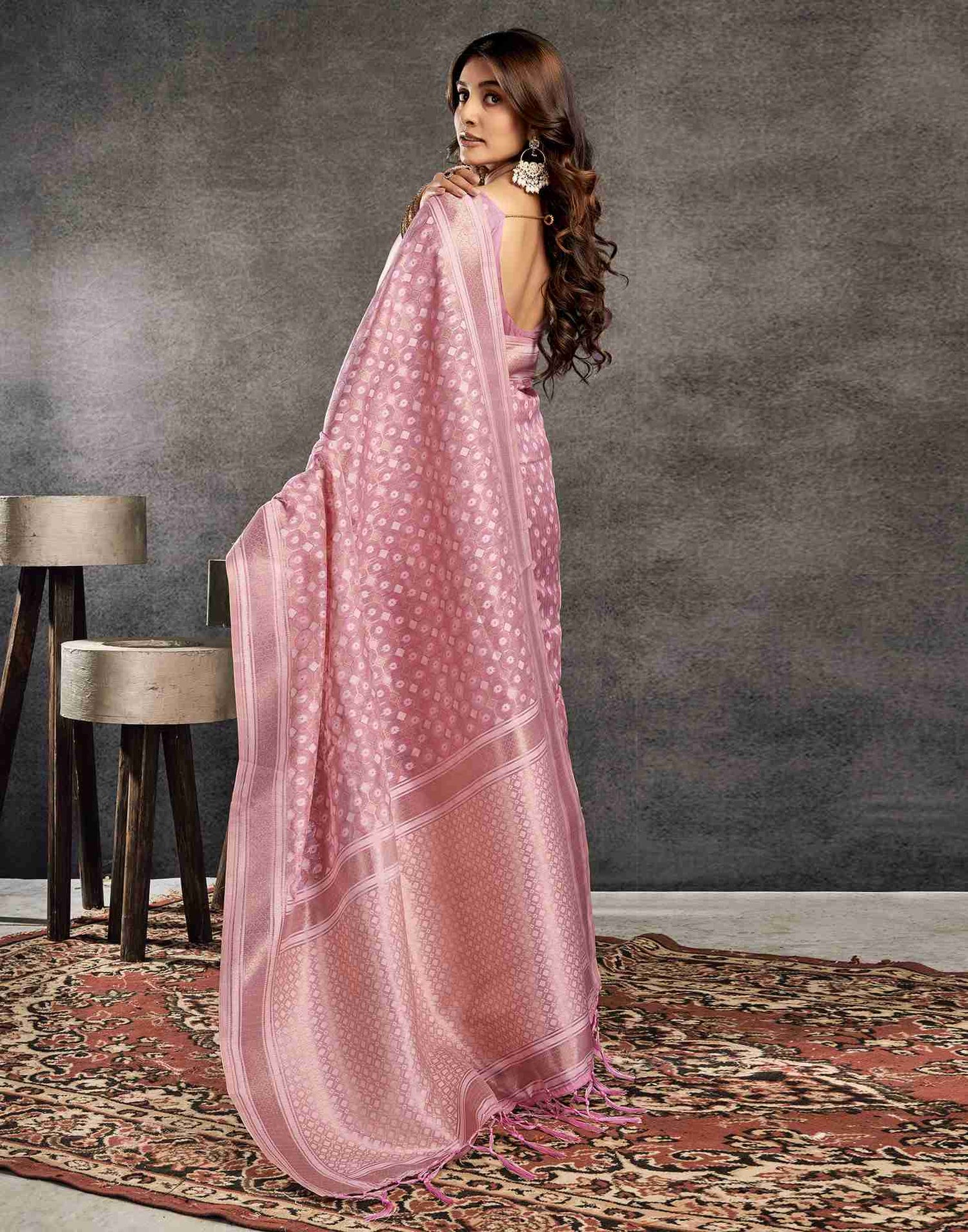 Light Pink Silk Woven Saree