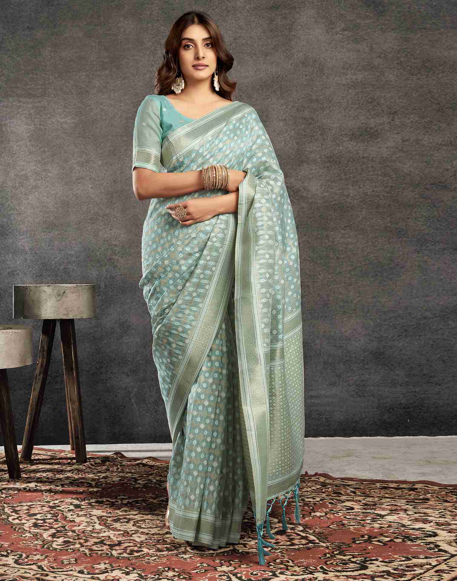 Light Turquoise Silk Woven Saree