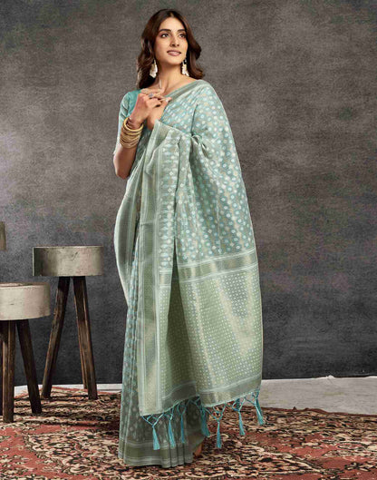 Light Turquoise Silk Woven Saree